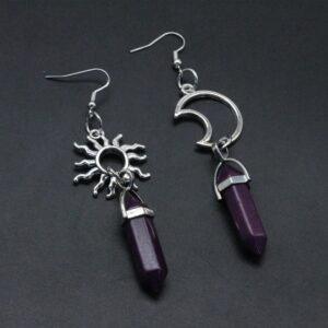 Vintage Sun Moon Hexagon Prism Crystal Earrings