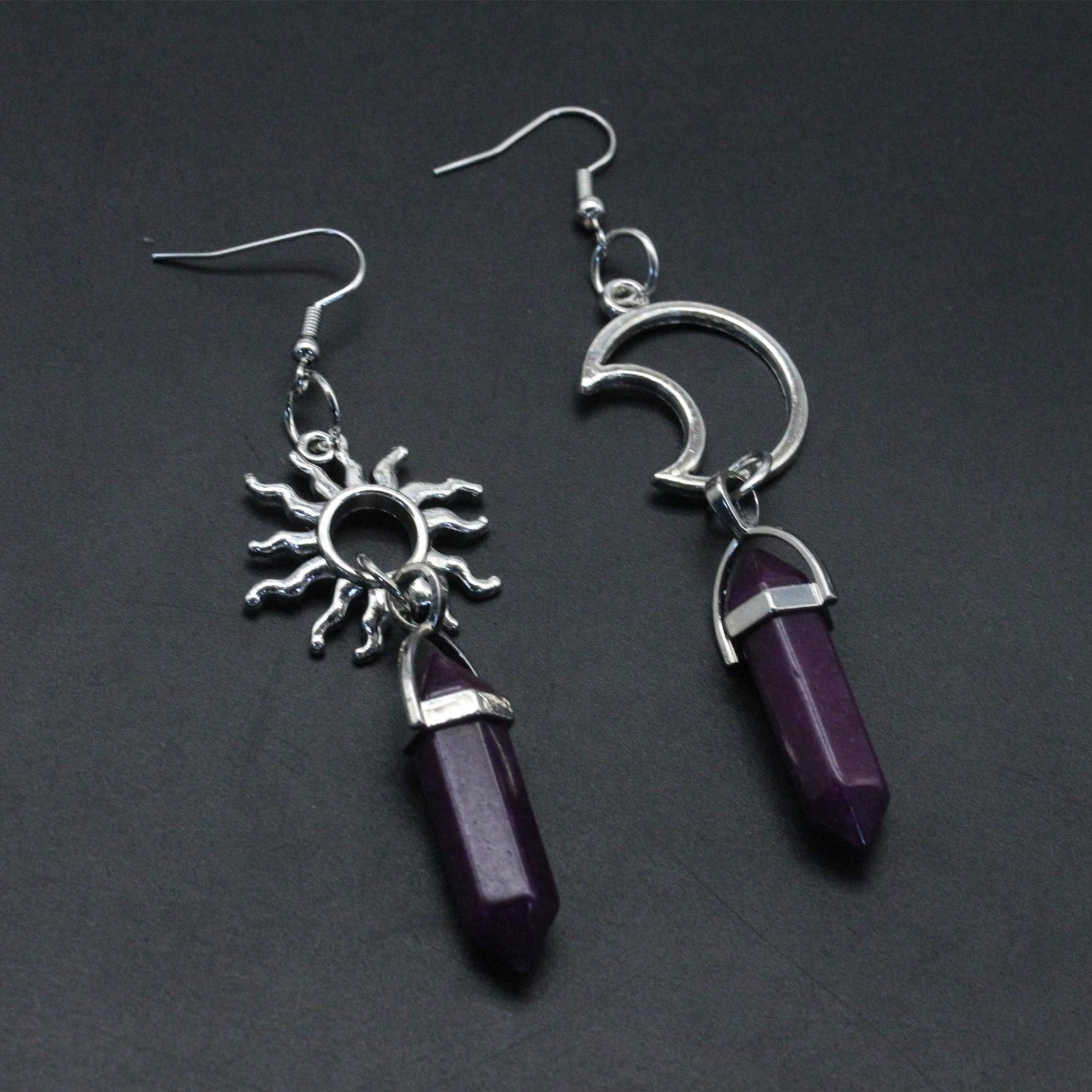 Vintage Sun Moon Hexagon Prism Crystal Earrings