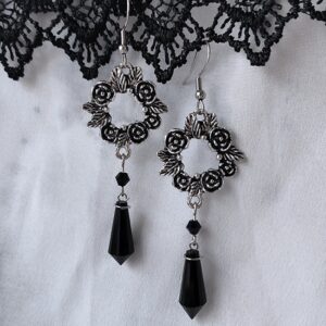 Gothic Rose Black Crystal Pendant Earrings Retro Fashion