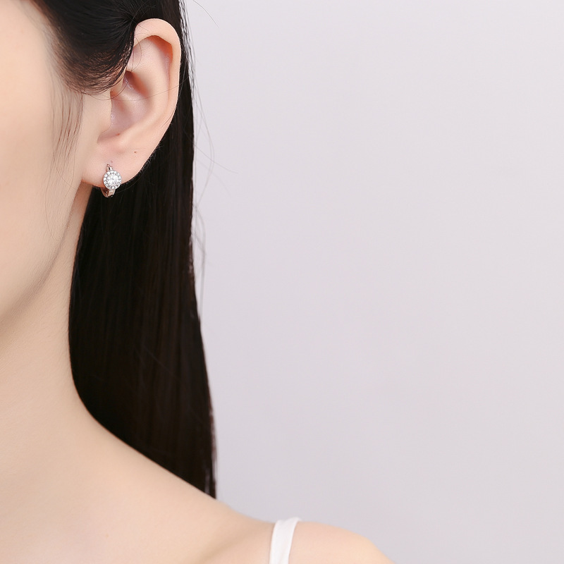 925 Sterling Silver Square Round Full Diamond Earrings Women - Image 2