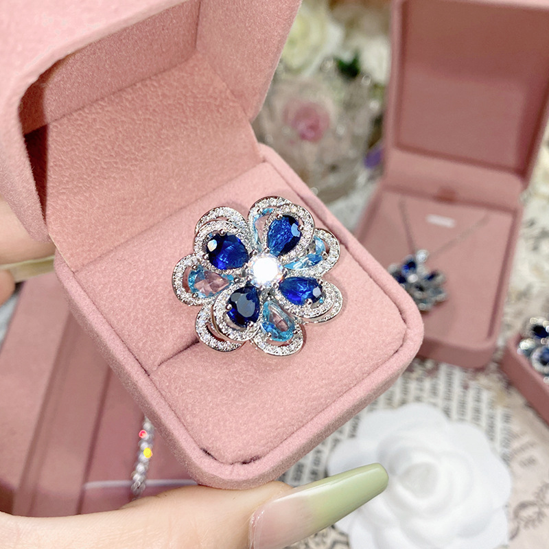 18K Plated Multi Faceted Translucent Colored Treasure Zircon Flower Earrings - Image 4