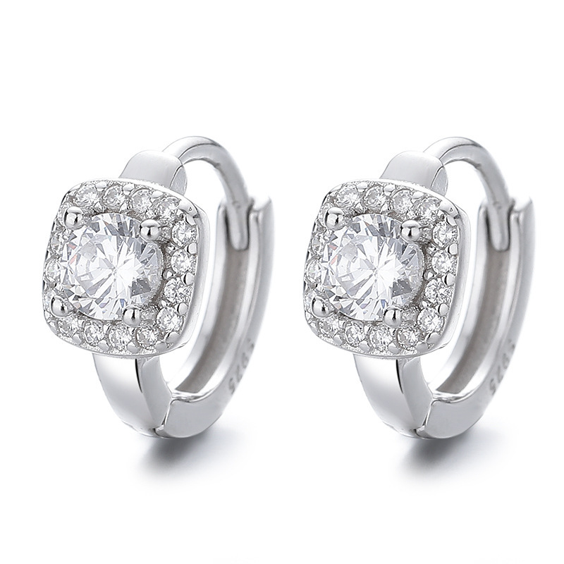 925 Sterling Silver Square Round Full Diamond Earrings Women - Image 4
