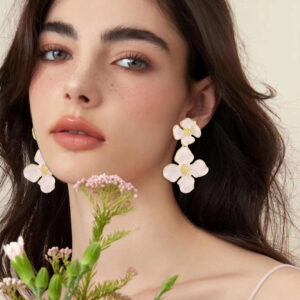 Drop Oil Camellia Earrings Hong Kong Style Retro