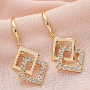 Geometric Overlapping Nested Rhombus Square Earrings Female Temperament