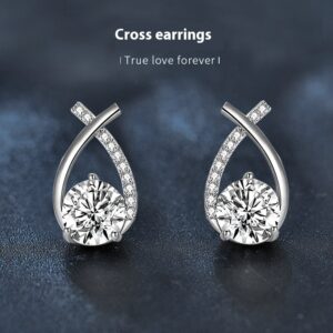 Moissanite 925 Sterling Silver Fishtail Cross Stud Earrings