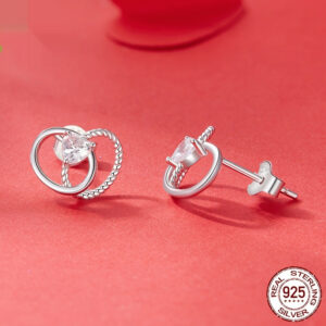 S925 Sterling Silver Mother's Day Double Ring Love Heart Stud Earrings