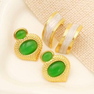 Opal Stainless Steel Studs Women's Gold Plated