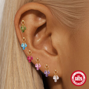 Sterling Silver Super Flash Water Drop Colorful Crystals Cartilage